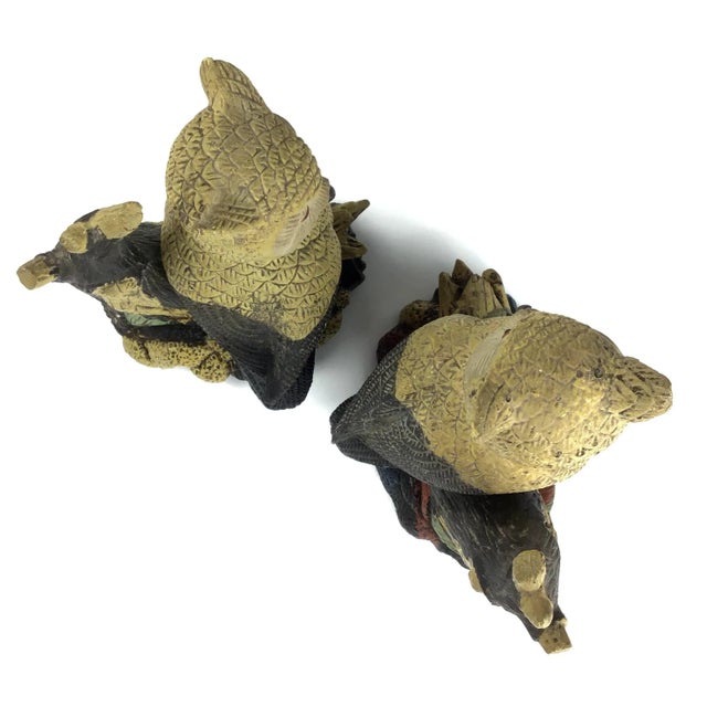 1950s 1950s Yellow Painted Mid Century Clay Owls - a Pair For Sale - Image 5 of 12