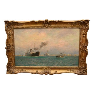 D King, Victorian Seascape with Harbour, 1890, Oil Painting, Framed For Sale