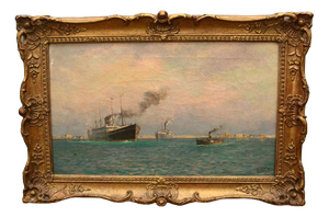 D King, Victorian Seascape with Harbour, 1890, Oil Painting, Framed