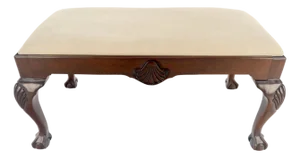 Carved Mahogany Ball & Claw Chippendale Feet Ultra Suede Upholstery Bench MINT