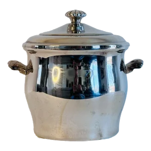 Vintage 1950s Silver-Plate Handled Ice Bucket With Mercury Glass Insert