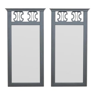 Pair of Midcentury Wall Mirrors With Grey Finish and Fun Cut Out Design For Sale