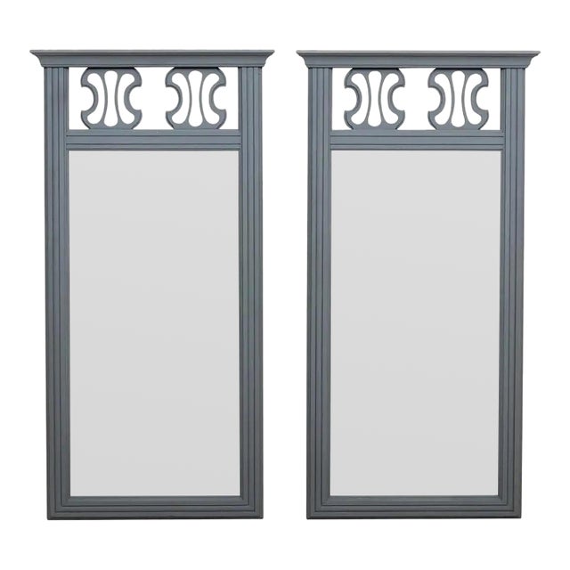 Pair of Midcentury Wall Mirrors With Grey Finish and Fun Cut Out Design For Sale