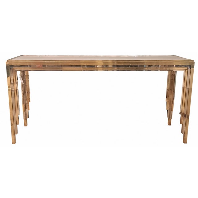 Metal Brass and Chrome Console Table with Backlit Glass Top, Italy, 1970s For Sale - Image 7 of 7