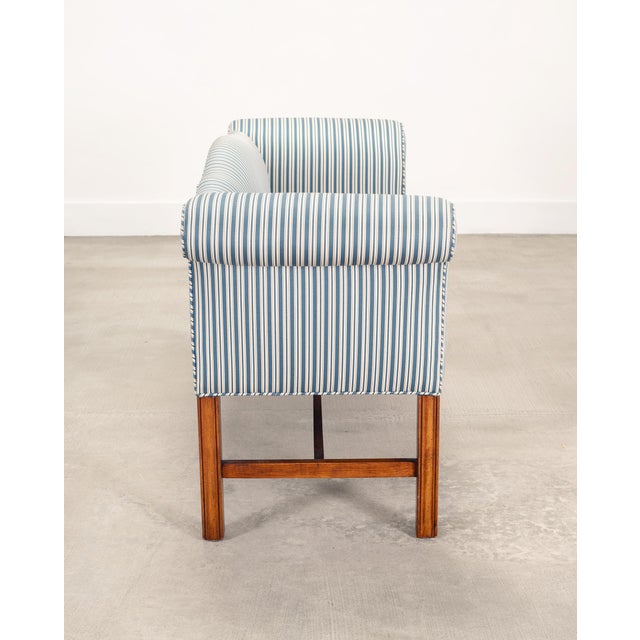Royal Blue Georgian Chippendale Style Mahogany Upholstered Window Bench For Sale - Image 8 of 18