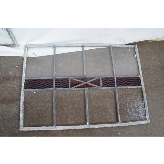 Pair of Antique Reclaimed Leaded Stained Amethyst Glass Window Panels For Sale - Image 11 of 12