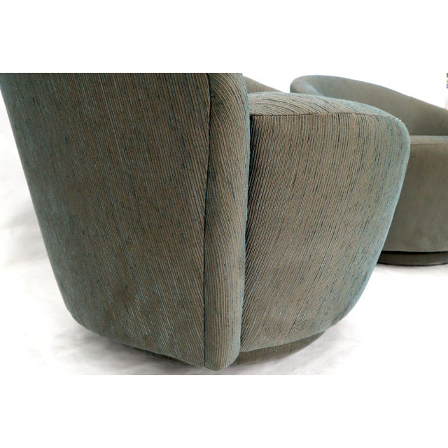 Pair of Barrel Back Tub Swivel Lounge Slipper Chairs Milo Baughman Style For Sale - Image 9 of 11
