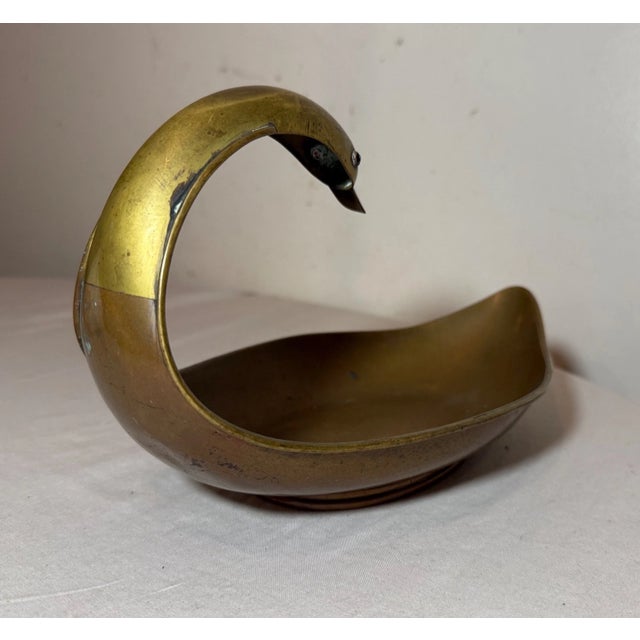 Antique Handmade Copper Brass Mexican Figural Centerpiece Dish Bowl Swan Bird For Sale - Image 10 of 11