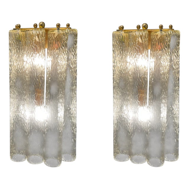 Italian Tube Wall Sconces in Murano Glass, 1980s, Set of 2 For Sale