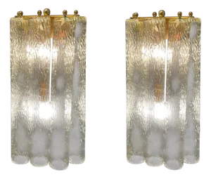 Italian Tube Wall Sconces in Murano Glass, 1980s, Set of 2