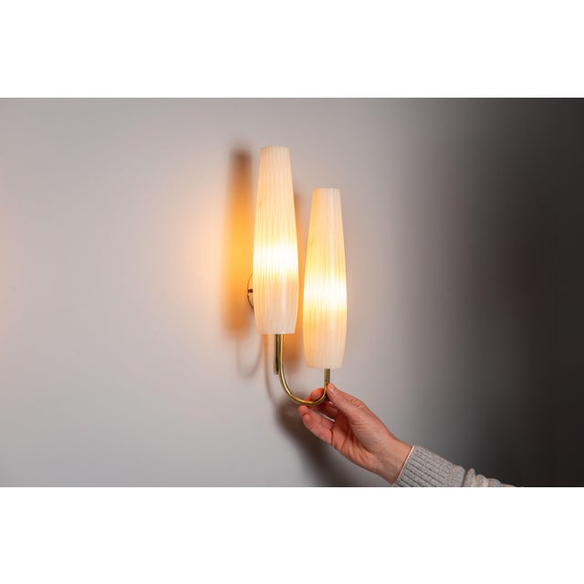 Double Shades Sconces with Brass Details, 1960s, Set of 2 For Sale - Image 9 of 16