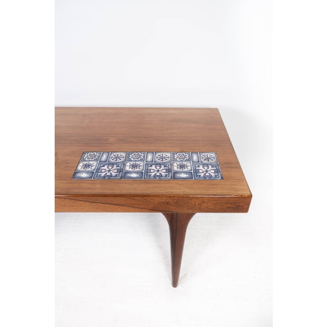 Rosewood Coffee Table with Blue Tiles by Johannes Andersen for CFC Silkeborg, 1960s For Sale - Image 3 of 17