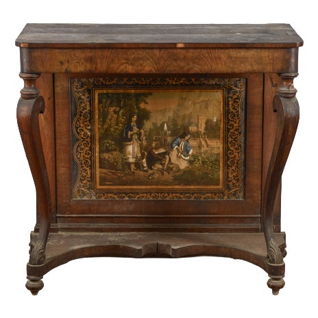 Wooden Console with Gallant Scene For Sale