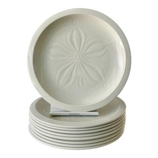 1970s Coastal Chic Franciscan Sea Sculptures Stoneware Luncheon Plates, Set of 8 For Sale