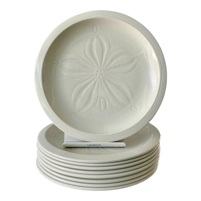 1970s Coastal Chic Franciscan Sea Sculptures Stoneware Luncheon Plates, Set of 8 For Sale