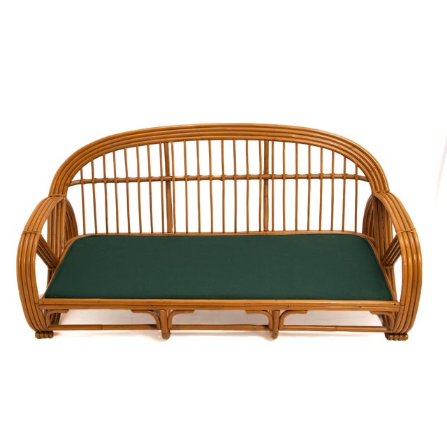 Mid Century Pretzel Sofa Four Strand Pretzel Rattan Sofa After Paul Frankl Knoll Fabric For Sale - Image 10 of 14