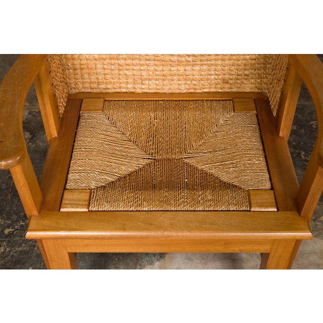 Orkney Island Midcentury Scottish Canopy Chair with Hand Woven Straw Back For Sale - Image 11 of 12