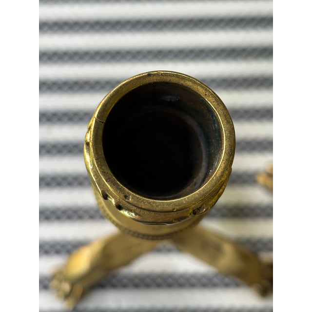 Brass Early 20th Century English Brass Candlesticks With Lion Paw Tripod Bases - A Pair For Sale - Image 8 of 17