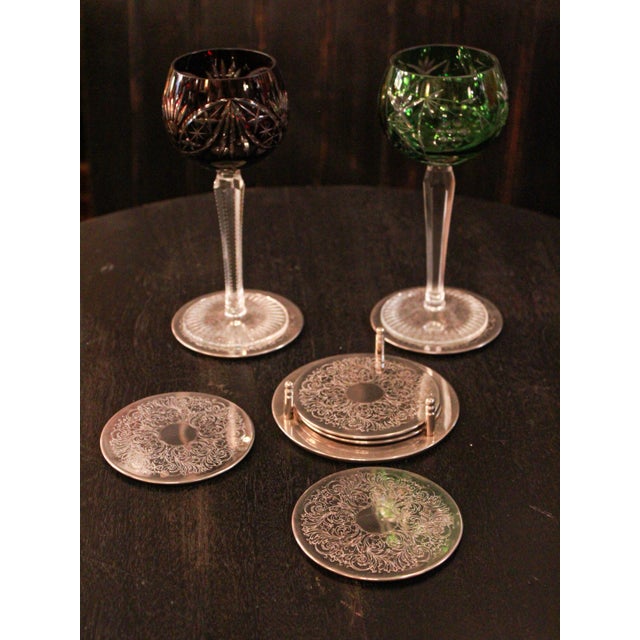 Alpaca Coaster Set with Stand, 1960s, Set of 6 For Sale - Image 3 of 6