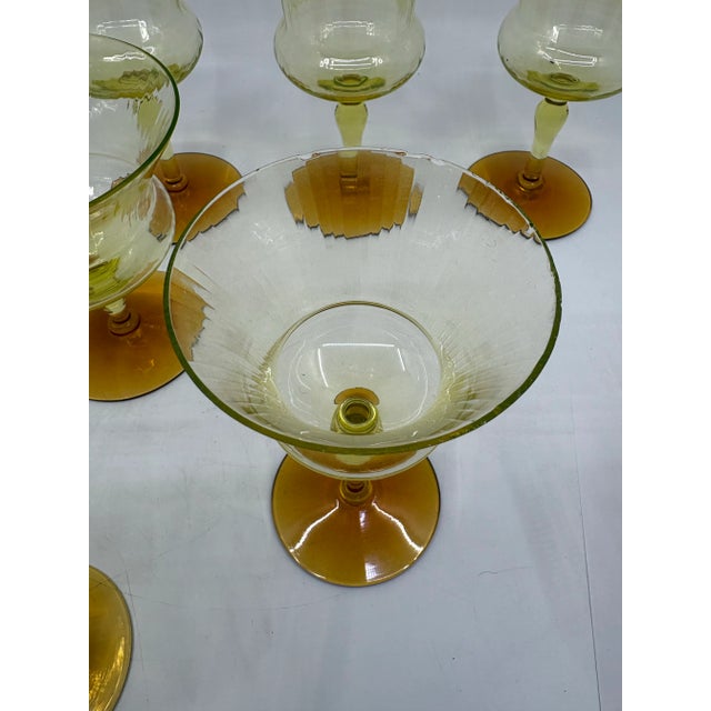 Amber 1920s Antique Utility Glass Uranium Vaseline and Amber Glassware Set- A Set of 13 Pieces For Sale - Image 8 of 12