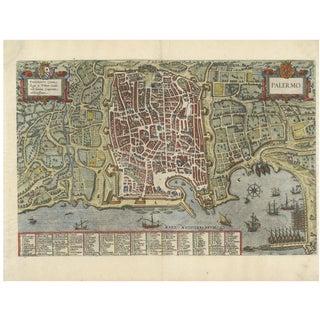 Birds-Eye Map of Palermo by Braun & Hogenberg, 1620 For Sale