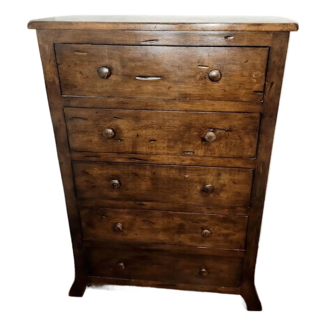 1990s Substantial 5-Drawer Solid Wood Tallboy – Designer Rustic With Authentic Patina For Sale