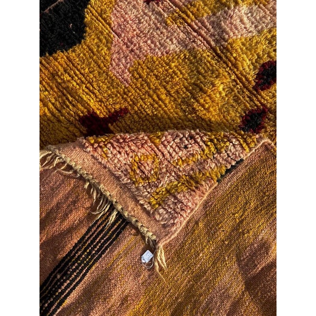 Moroccan Artist Modern Moroccan Wool Rug Handmade With Abstract Design in Yellow & Pink For Sale - Image 4 of 8