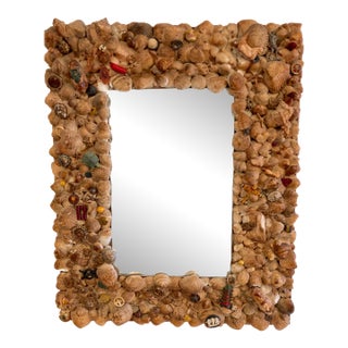 Handcrafted Vintage Seashell Wall Mirror, Coastal Folk Art For Sale