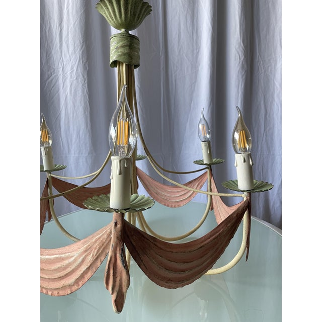 Cream Six-Arm Chandelier in Enameled Sheet Metal, 1940s For Sale - Image 8 of 15