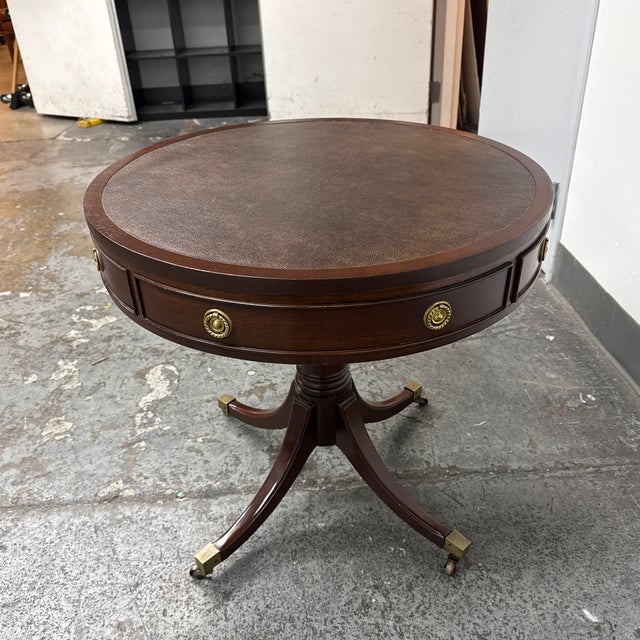 Late 20th Century Regency Style Leather Top Drum Table, Late 20 Century For Sale - Image 5 of 12