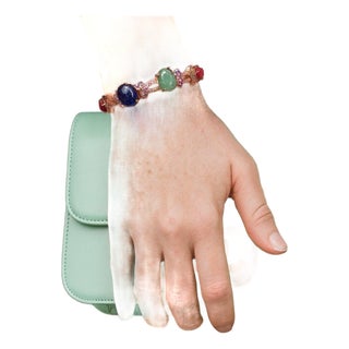 Bochic "Capri" Vintage Ruby & Multi Color Sapphire Bangle Set 18K Gold & Silver For Sale