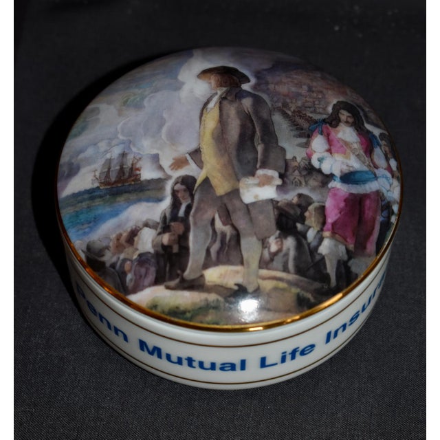 White Vintage Tiffany & Co. Covered Porcelain Box William Penn Historical For Sale - Image 8 of 13