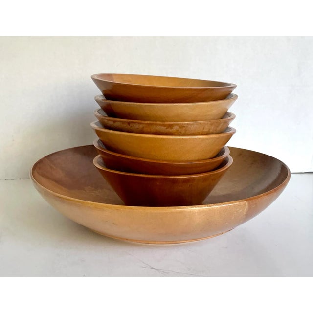 Brown Mid 20th Century Organic Modern Wood Bowl Serving Set - Set of 7 For Sale - Image 8 of 9