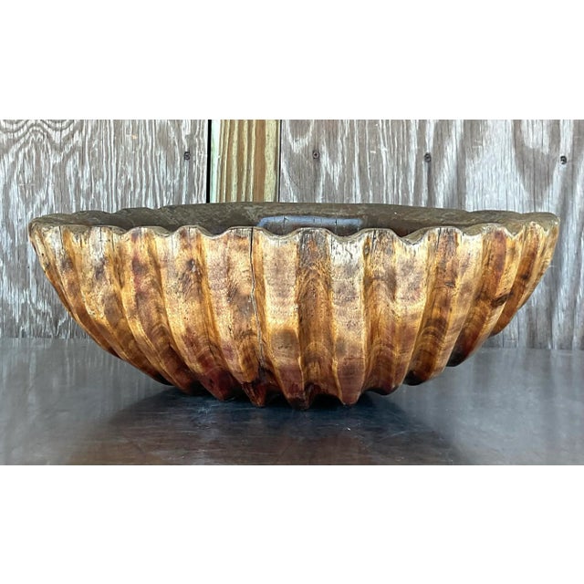 Vintage Boho Carved Wood Clam Shell For Sale - Image 9 of 12