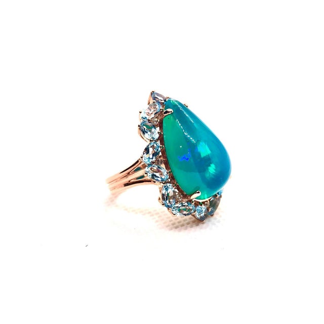 Bochic "Capri" Vintage Aquamarine & Rare Blue Opal Ring Set In 18K White Gold & Silver For Sale - Image 4 of 18