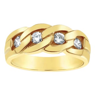 Link Style Diamond Wedding Band .30cttw 14k Yellow Gold, Size 7.5 For Sale
