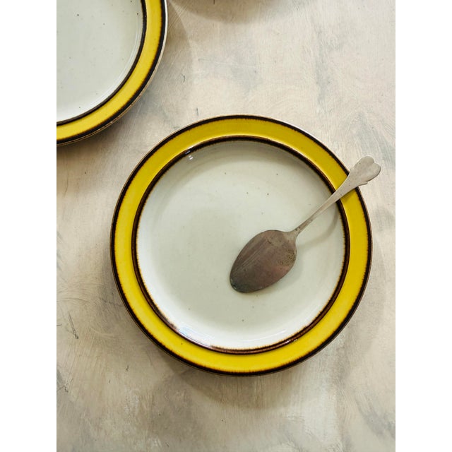 Ceramic Vintage Mid-Century Modern Rainbow Stoneware Salad Plates – Citron Pattern, Set of 7 For Sale - Image 7 of 9