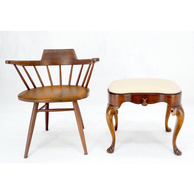 Cream Antique 19th Century Quen Ann Style Scallop Accent New Leather Upholstery Bench For Sale - Image 8 of 13