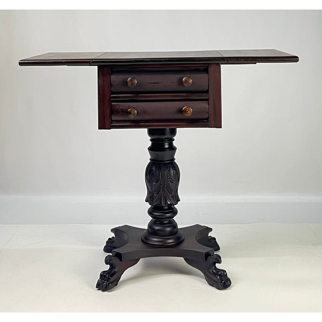 19th Century Empire Style Mahogany Drop-Leaf Work Table or Side Table For Sale - Image 4 of 18
