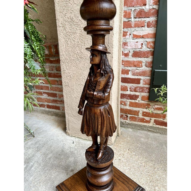 Antique French Pedestal Plant Stand Display Breton Brittany Carved Oak Baluster For Sale - Image 4 of 13