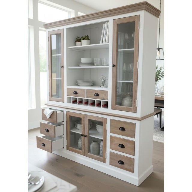 Farmhouse 2-Toned Solid Wood Hutch Kitchen Cabinet For Sale - Image 4 of 6