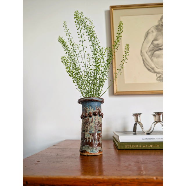 Blue Vintage Brutalist Ceramic Vase, 1970s For Sale - Image 8 of 11