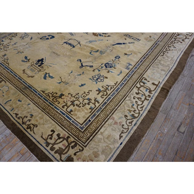 A White-Cream Background Color in Artistic Details of Chinese Motif Antique Peking Rug For Sale - Image 11 of 12