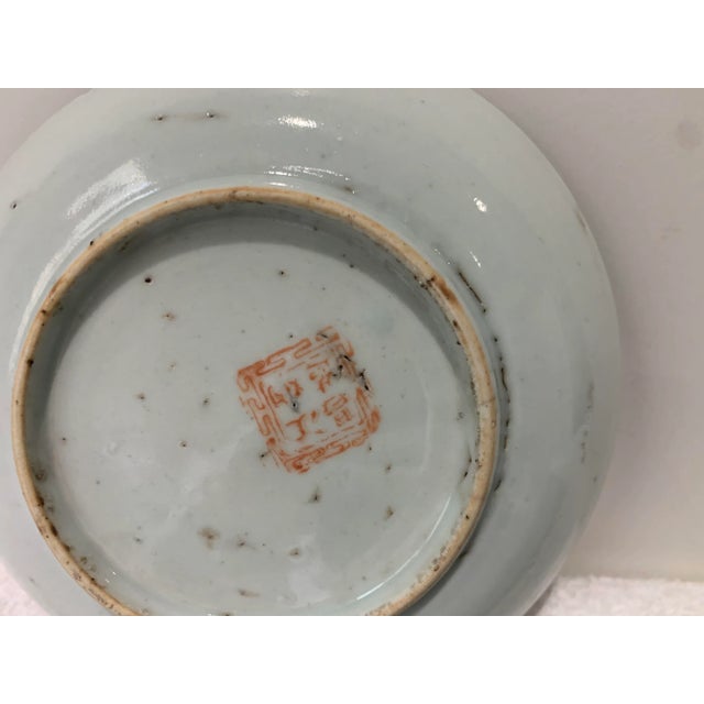Ceramic 19th Century Antique Chinese Famille Rose Hand Painted Butterfly Porcelain Saucer For Sale - Image 7 of 11
