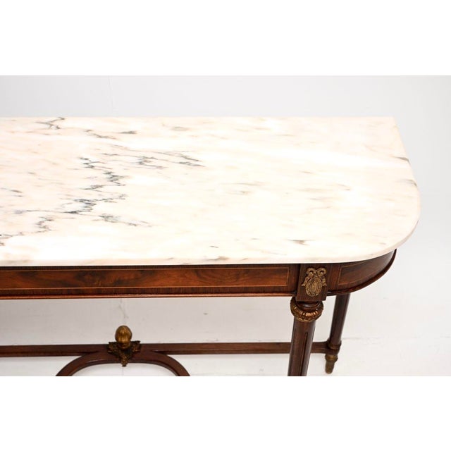 Wood French Walnut Console Table with Marble Top, 1930s For Sale - Image 7 of 12