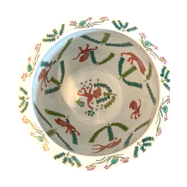 Emerald Vintage Chinese Famille Vert Fish Pots / Planters With Stands - A Pair For Sale - Image 8 of 10