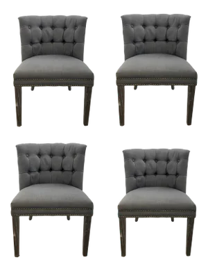 Modern Gray Tufted Linen Barrel Back Dining Chair Set of Four