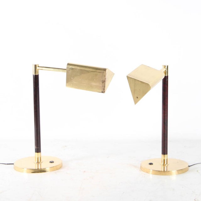Metal Mid-Century Brass and Wood Lamp, 1980s For Sale - Image 7 of 11