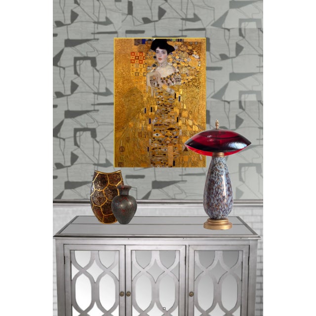 This unique, one-of-a-kind art glass table lamp features an abstract mushroom-inspired design, skillfully crafted from...