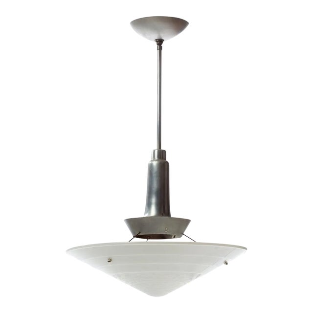 Gerald Thurston for Lightolier Steel and Glass Dome Chandelier For Sale